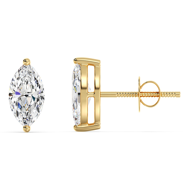 Marquise-Cut Lab-Grown Diamond Stud Earrings in 18K Yellow Gold, featuring minimalistic design and exceptional white diamonds