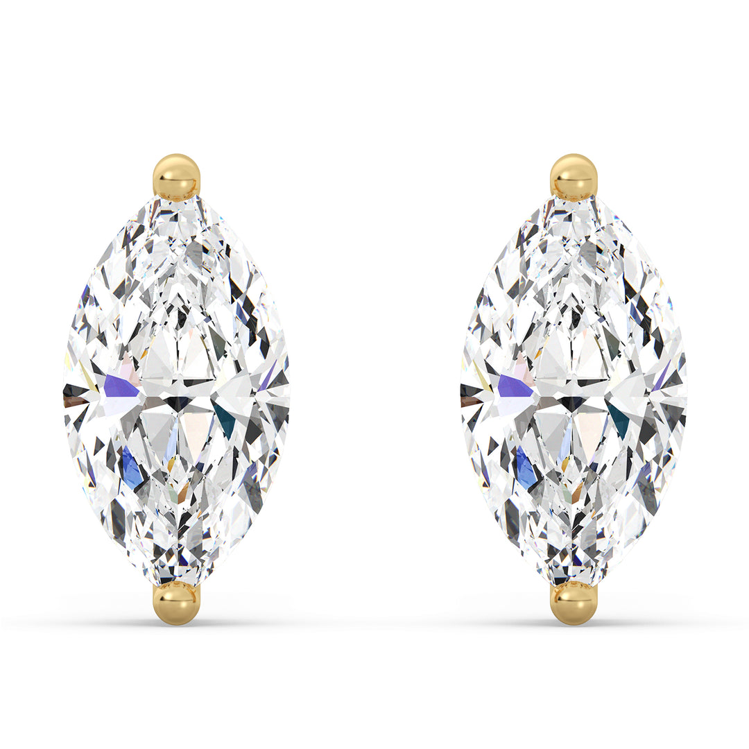 Marquise-Cut Lab-Grown Diamond Stud Earrings in 18K Yellow Gold, featuring minimalistic design and exceptional white diamonds