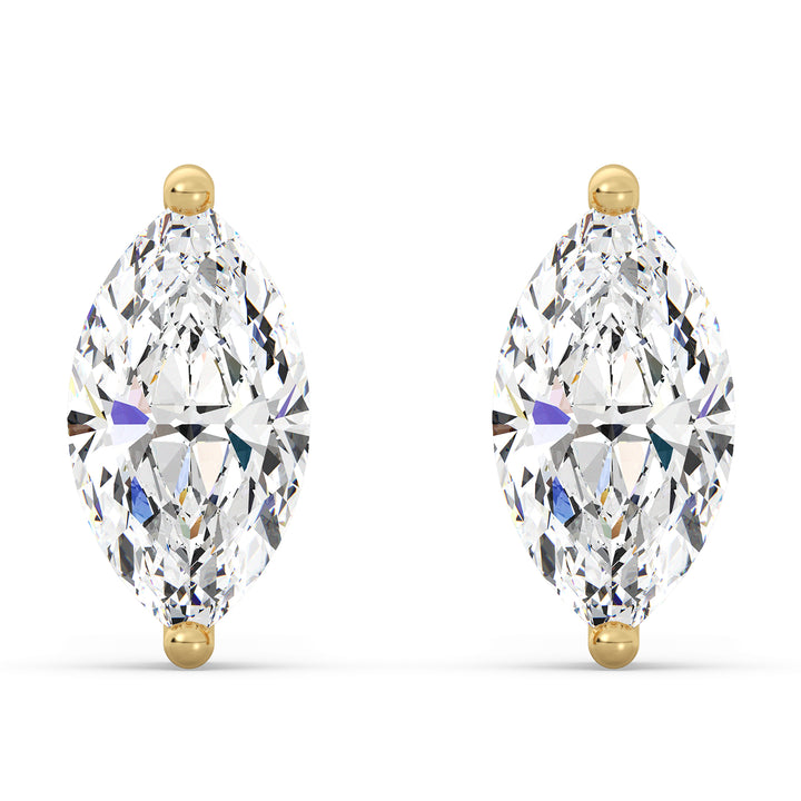 Marquise-Cut Lab-Grown Diamond Stud Earrings in 18K Yellow Gold, featuring minimalistic design and exceptional white diamonds