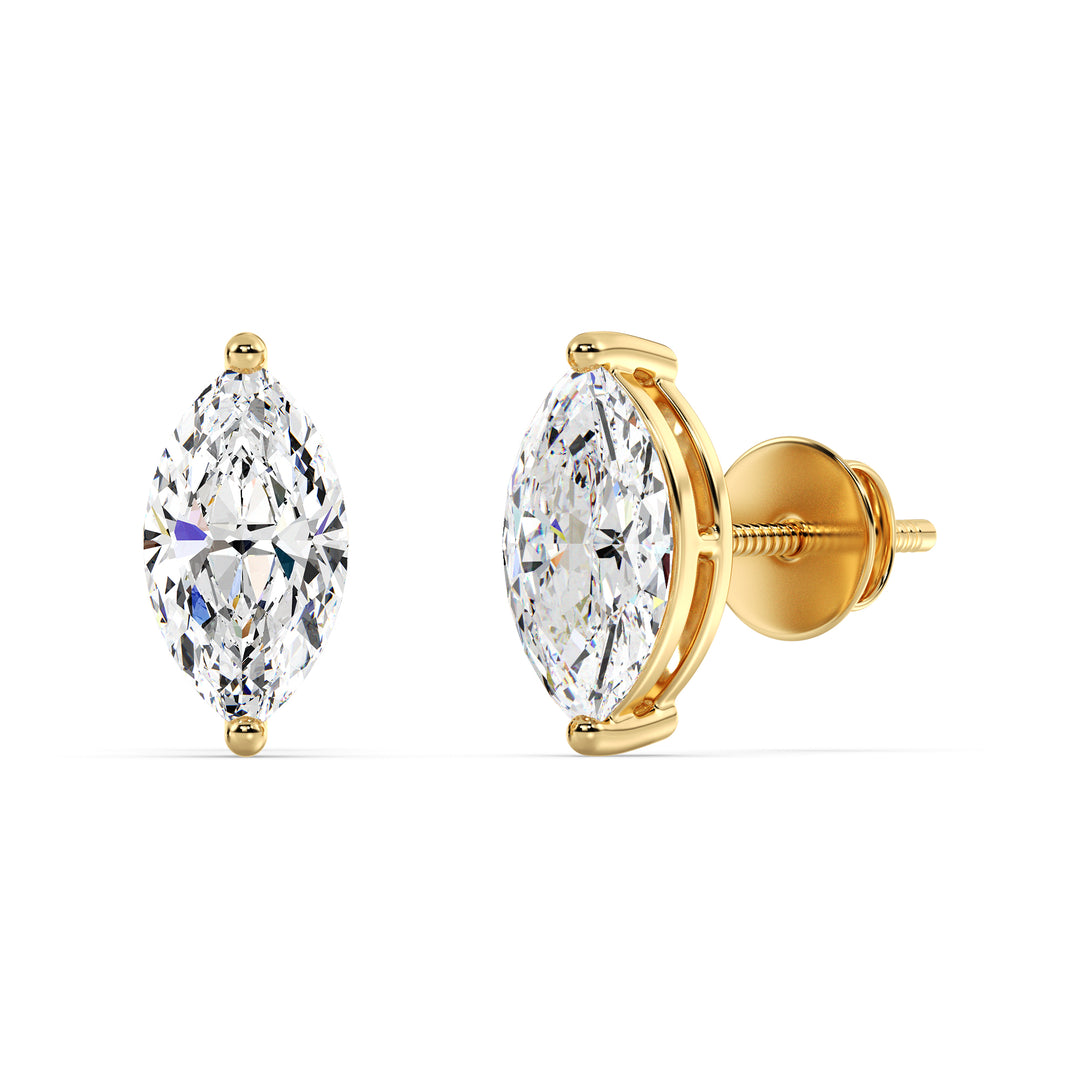 Marquise-Cut Lab-Grown Diamond Stud Earrings in 18K Yellow Gold, featuring minimalistic design and exceptional white diamonds