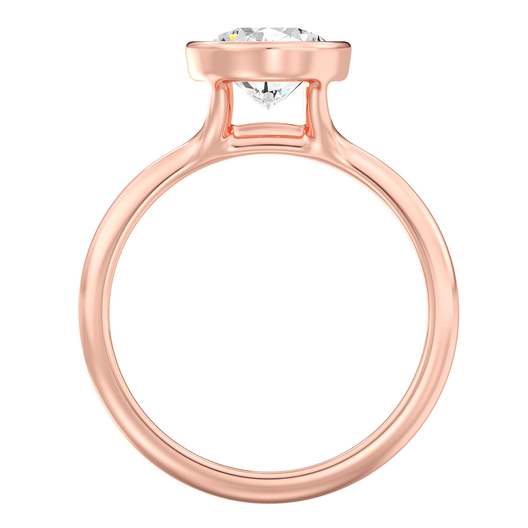 Oval-Cut Lab-Grown Diamond Solitaire Ring in 18K Rose Gold with Bezel Setting, Available in 1ct, 2ct, 3ct, or 4ct.