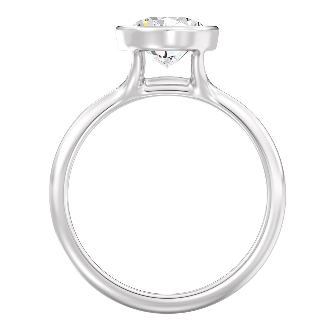 Oval-Cut Lab-Grown Diamond Solitaire Ring in 18K White Gold with Bezel Setting, Available in 1ct, 2ct, 3ct, or 4ct.