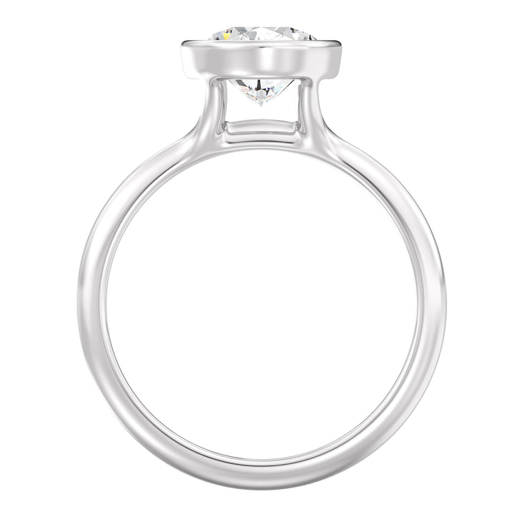 Oval-Cut Lab-Grown Diamond Solitaire Ring in 18K White Gold with Bezel Setting, Available in 1ct, 2ct, 3ct, or 4ct.