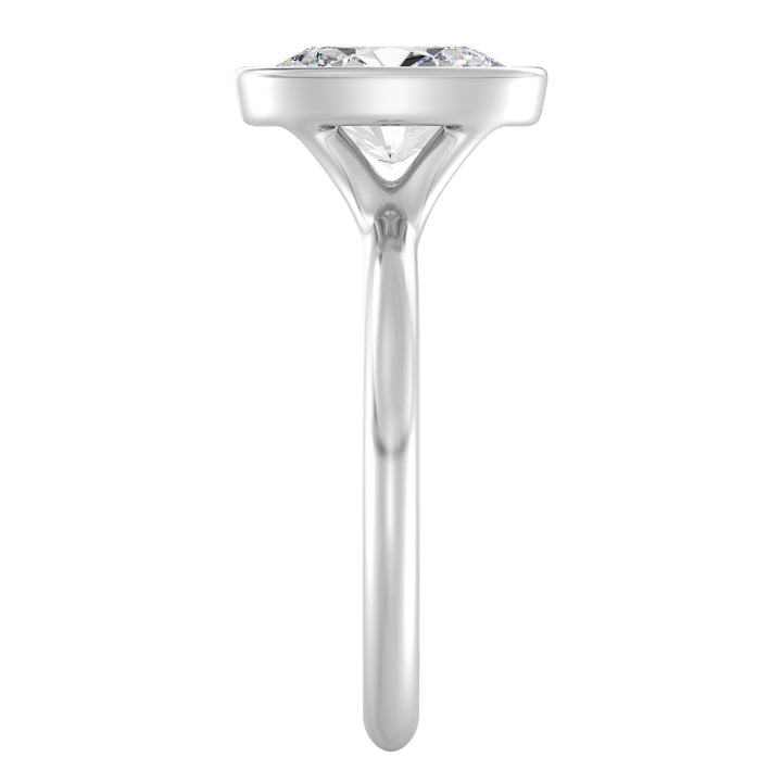 Oval-Cut Lab-Grown Diamond Solitaire Ring in 18K White Gold with Bezel Setting, Available in 1ct, 2ct, 3ct, or 4ct.