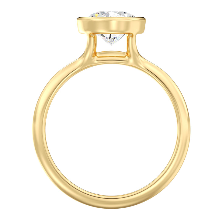 Oval-Cut Lab-Grown Diamond Solitaire Ring in 18K Yellow Gold with Bezel Setting, Available in 1ct, 2ct, 3ct, or 4ct.