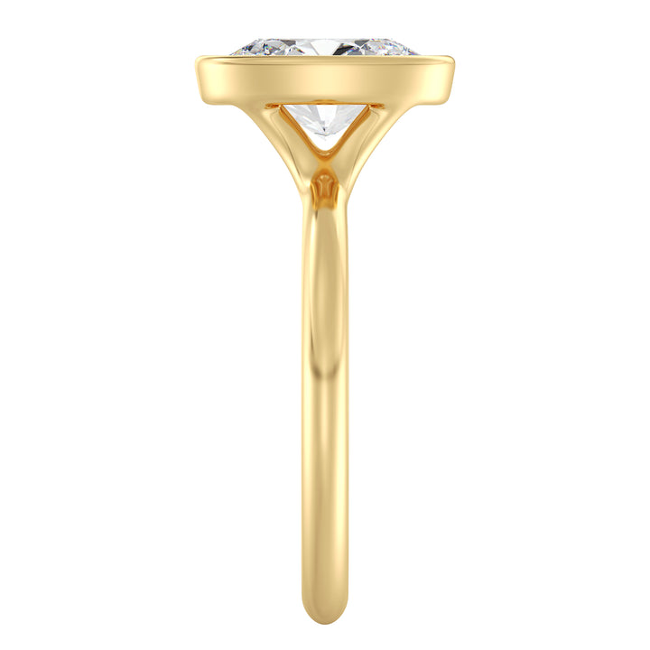 Oval-Cut Lab-Grown Diamond Solitaire Ring in 18K Yellow Gold with Bezel Setting, Available in 1ct, 2ct, 3ct, or 4ct.