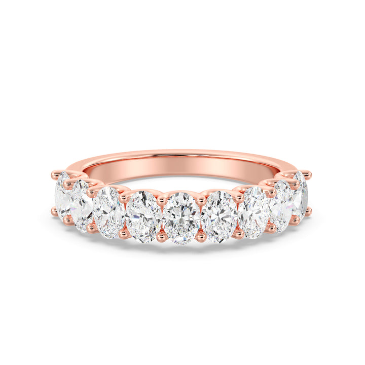 18K Rose Gold Oval Lab-Grown Diamond Scallop Half-Eternity Wedding Ring with 1.80ct EF/VS Diamonds