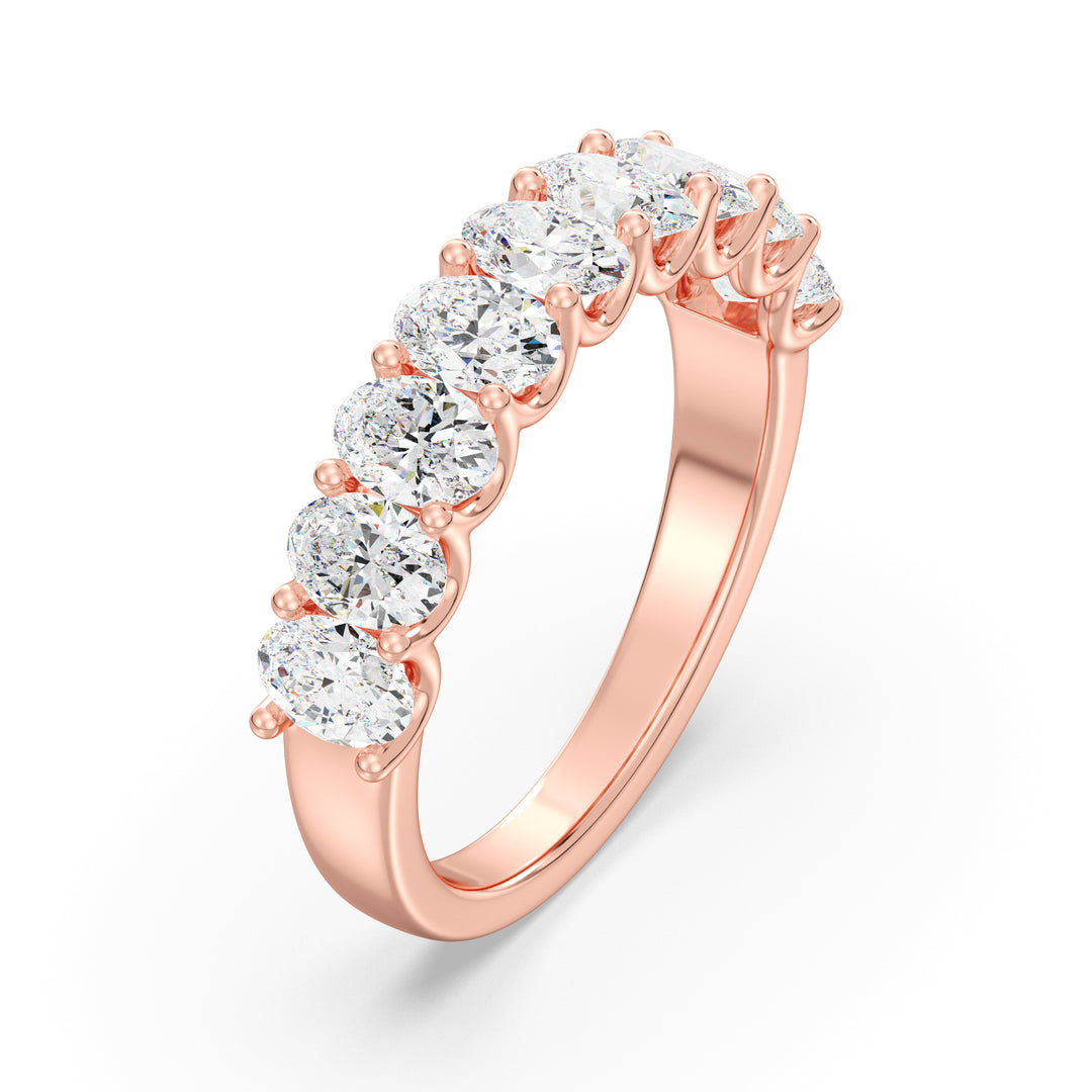 18K Rose Gold Oval Lab-Grown Diamond Scallop Half-Eternity Wedding Ring with 1.80ct EF/VS Diamonds
