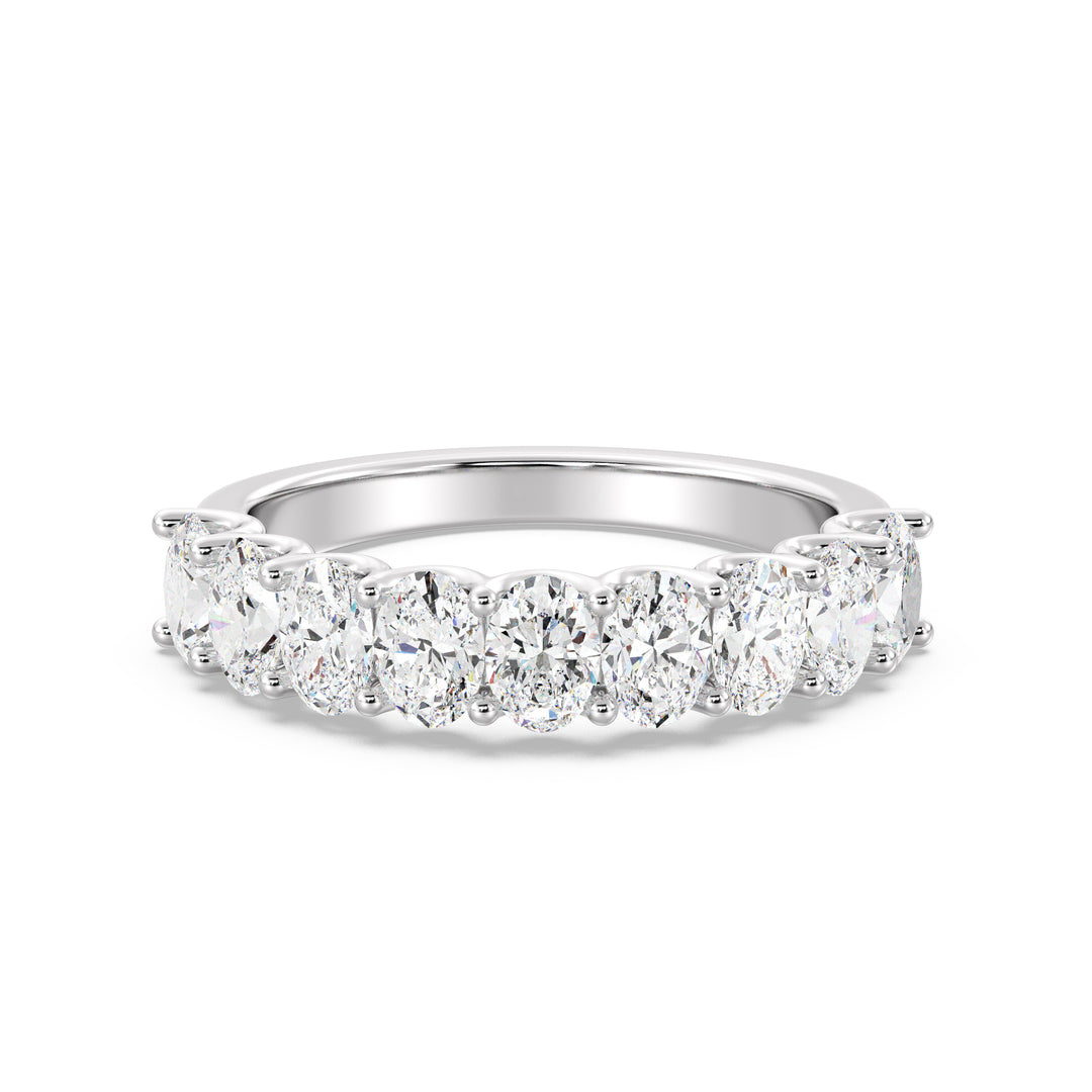 18K White Gold Oval Lab-Grown Diamond Scallop Half-Eternity Wedding Ring with 1.80ct EF/VS Diamonds