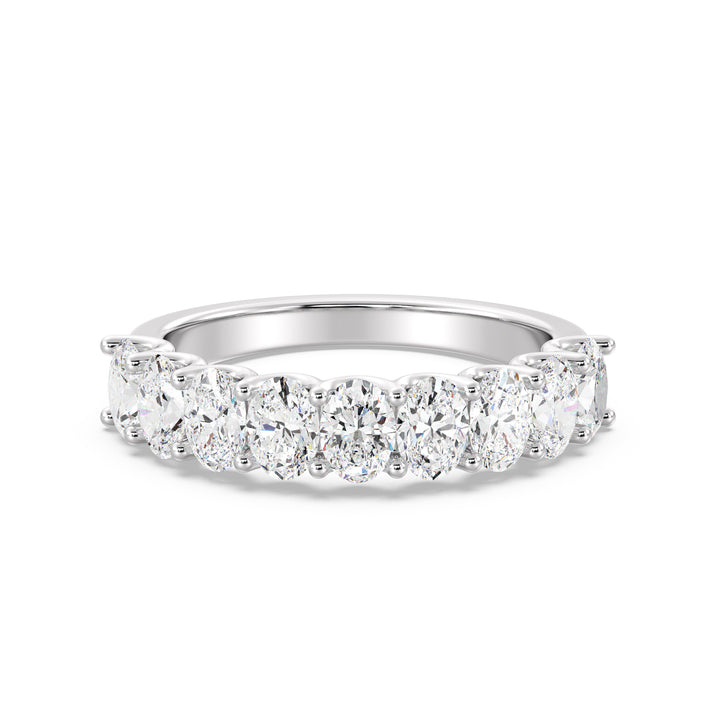 18K White Gold Oval Lab-Grown Diamond Scallop Half-Eternity Wedding Ring with 1.80ct EF/VS Diamonds