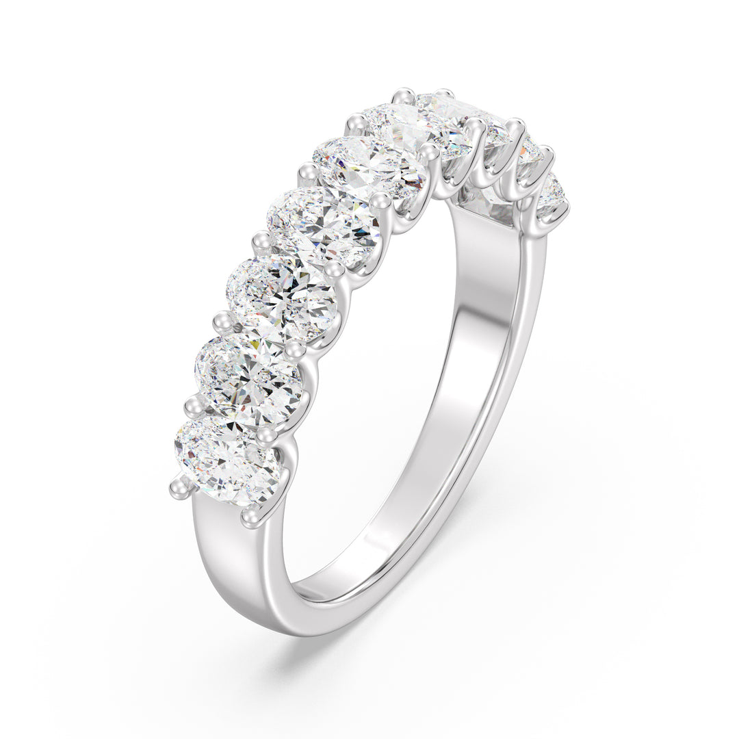 18K White Gold Oval Lab-Grown Diamond Scallop Half-Eternity Wedding Ring with 1.80ct EF/VS Diamonds