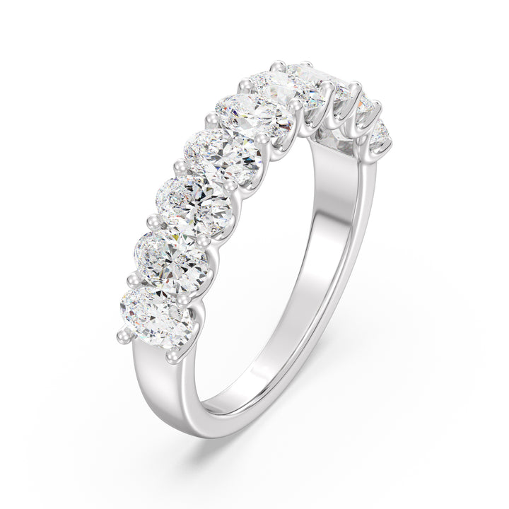 18K White Gold Oval Lab-Grown Diamond Scallop Half-Eternity Wedding Ring with 1.80ct EF/VS Diamonds