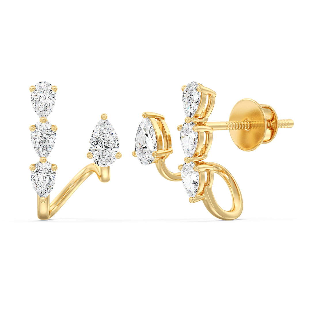 Pear-Cut Lab-Grown Diamond Stud Earrings in 18K Yellow Gold with secure backing, showcasing timeless elegance and exceptional sparkle