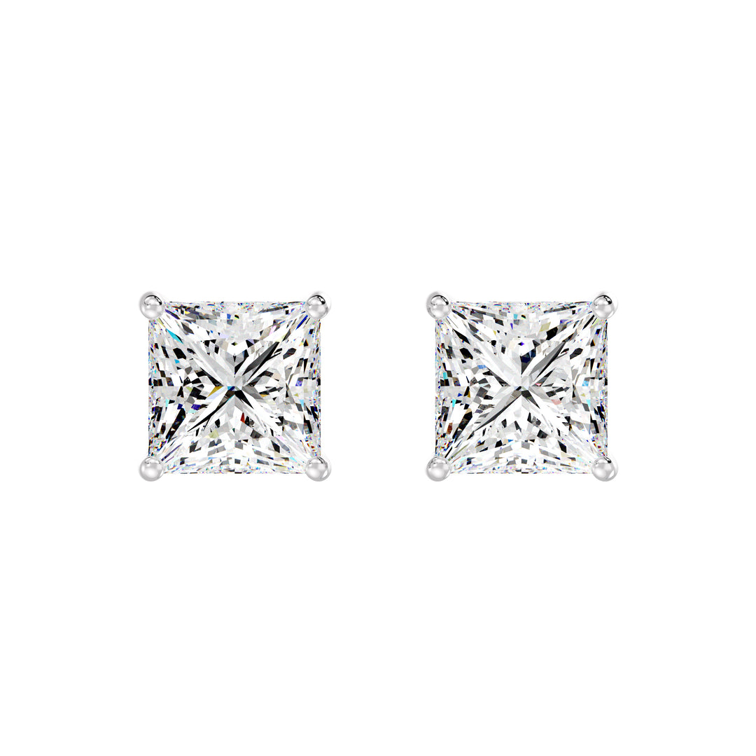 Princess-Cut Lab-Grown Diamond Stud Earrings in 18K White Gold – Classic charm with unmatched radiance