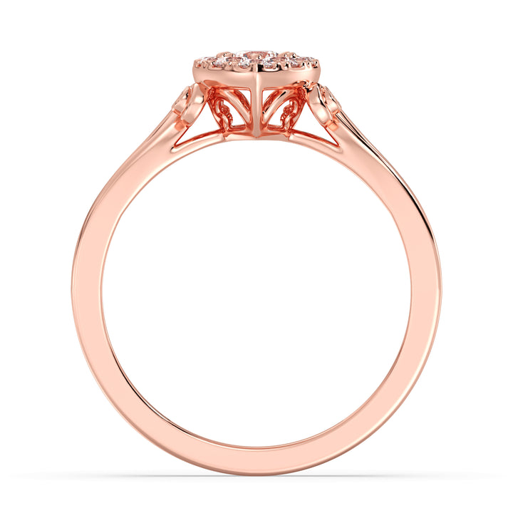 18K rose gold pear-shaped cluster halo engagement ring adorned with 0.70 CTTW round EF-VS lab-grown diamonds, highlighting a romantic and sophisticated design