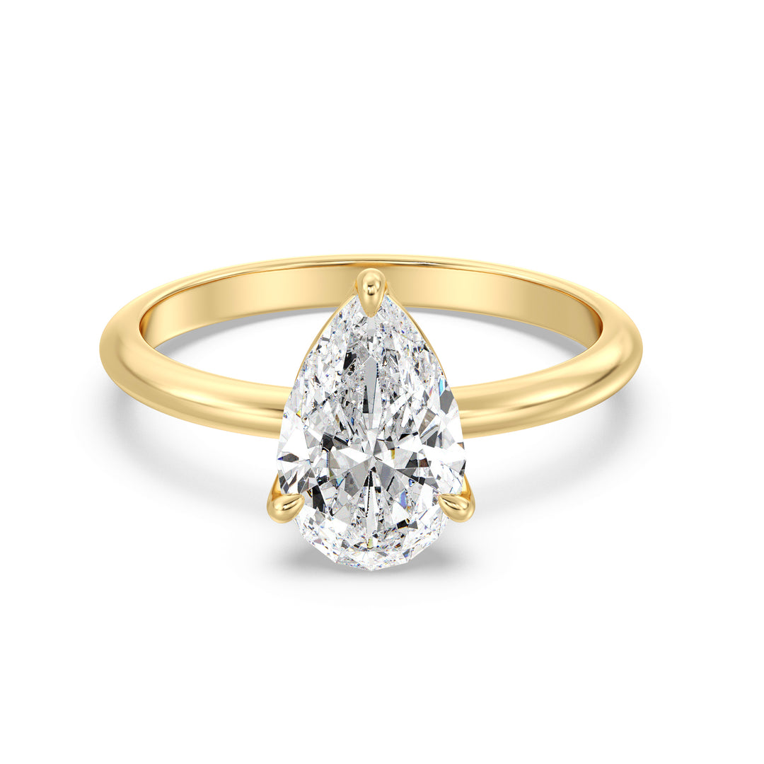 Pear-Cut Lab Diamond Solitaire Engagement Ring in 18K Yellow Gold, featuring a brilliant EF color VS clarity lab-grown diamond in a claw-prong setting.