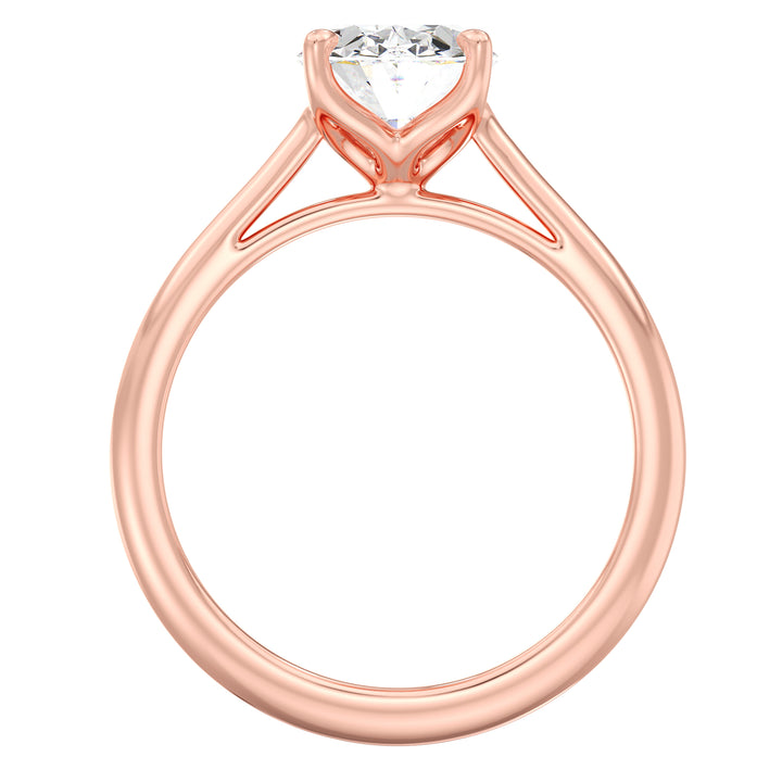 Elegant Oval-Cut Lab-Grown Diamond Solitaire Engagement Ring in 18K Rose Gold with Classic 4-Claw Setting, featuring a romantic blush-tone metal and a sparkling oval diamond.