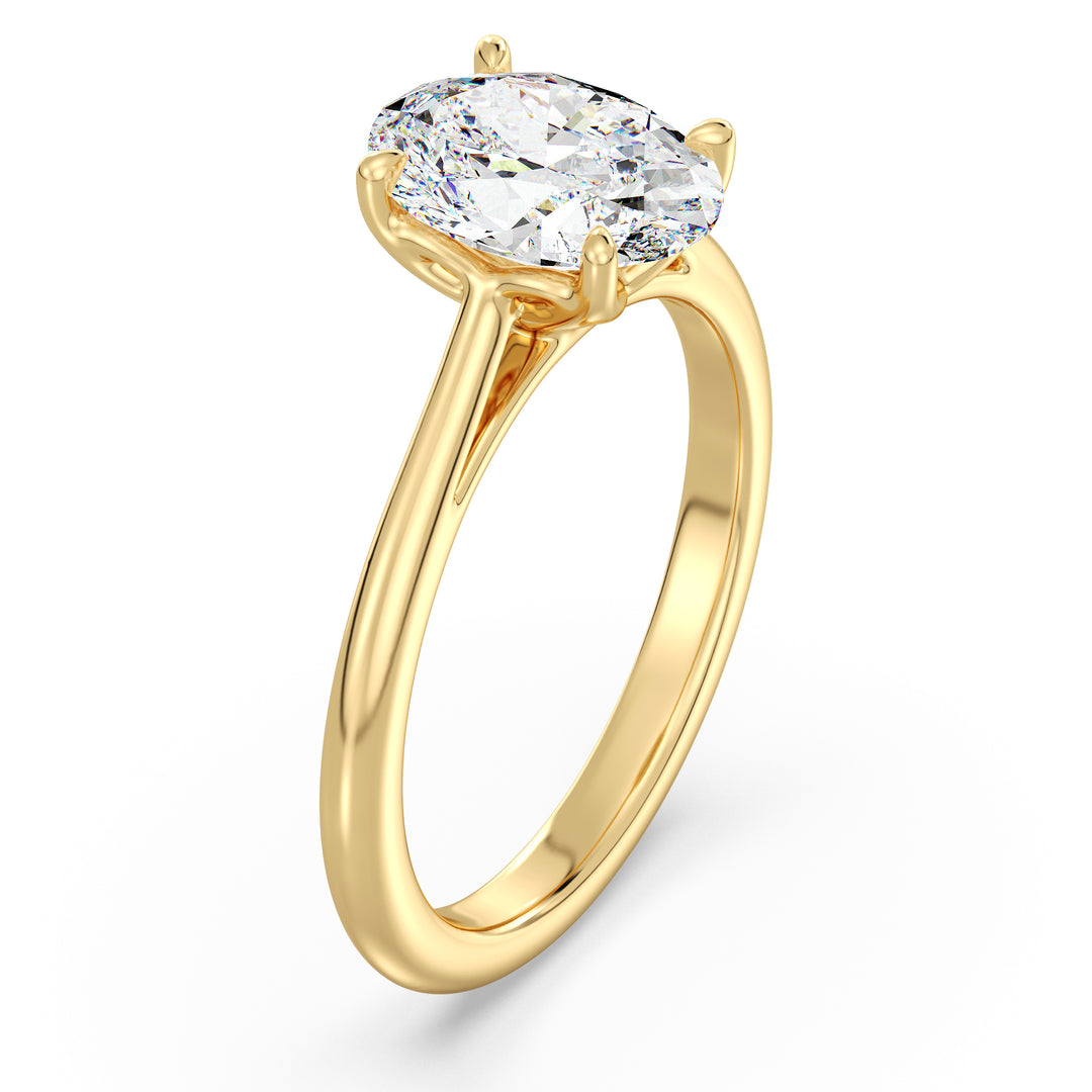 Timeless Oval-Cut Lab-Grown Diamond Solitaire Engagement Ring in 18K Yellow Gold with Classic 4-Claw Setting, showcasing a radiant oval-cut diamond with exceptional brilliance