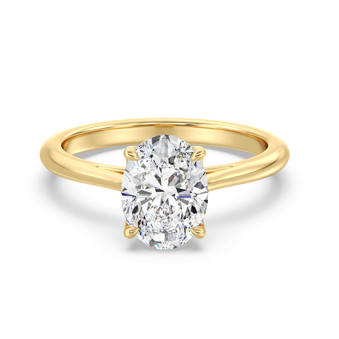 Timeless Oval-Cut Lab-Grown Diamond Solitaire Engagement Ring in 18K Yellow Gold with Classic 4-Claw Setting, showcasing a radiant oval-cut diamond with exceptional brilliance