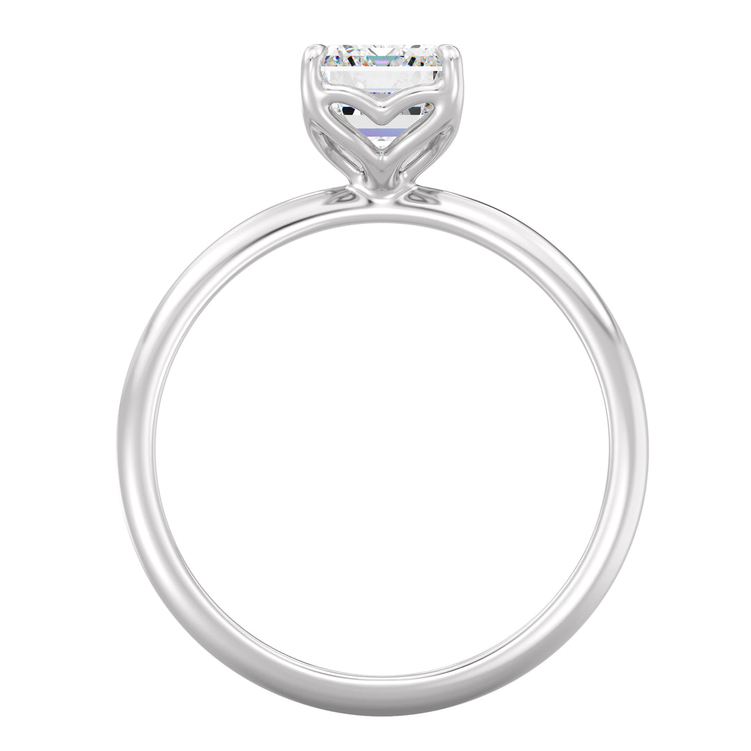 Classic emerald-cut solitaire engagement ring with a 4-claw lab-grown diamond in 18K white gold, exuding sophistication and brilliance