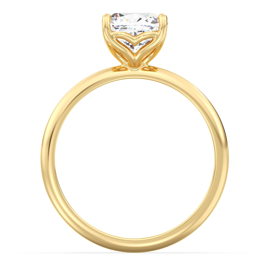 Timeless 4-Claw Cushion-Cut Lab-Grown Diamond Solitaire Engagement Ring in 18K Yellow Gold with a dazzling cushion-cut diamond, classic and elegant design