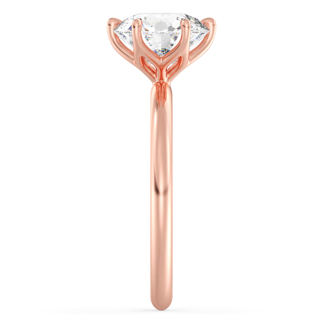 Elegant 6-Prong Round Lab-Grown Diamond Solitaire Engagement Ring in 18K Rose Gold showcasing a sparkling EF color VS clarity diamond in a romantic open basket setting