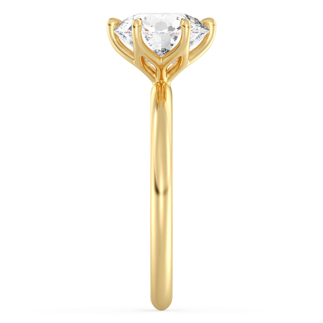 Timeless 6-Prong Round Lab-Grown Diamond Solitaire Engagement Ring in 18K Yellow Gold featuring a brilliant EF color VS clarity diamond with an open basket design.