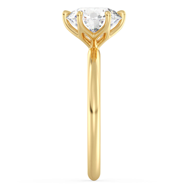Timeless 6-Prong Round Lab-Grown Diamond Solitaire Engagement Ring in 18K Yellow Gold featuring a brilliant EF color VS clarity diamond with an open basket design.