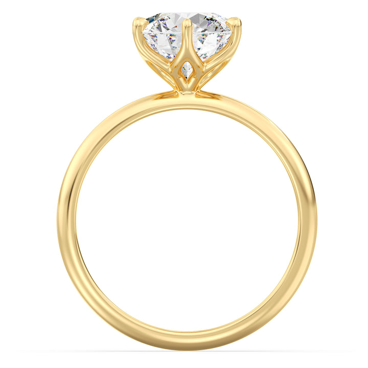 Timeless 6-Prong Round Lab-Grown Diamond Solitaire Engagement Ring in 18K Yellow Gold featuring a brilliant EF color VS clarity diamond with an open basket design.