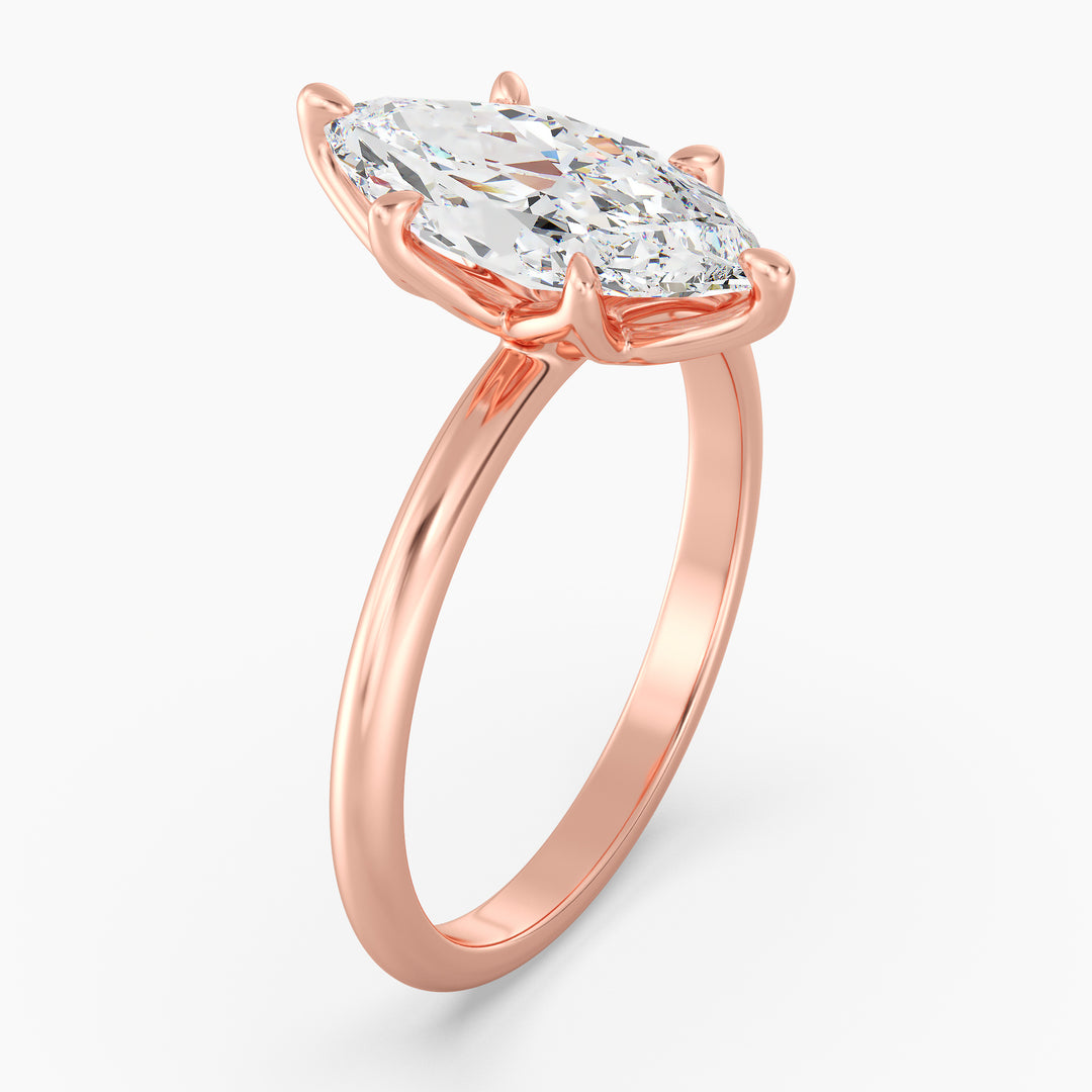 Classic 6-Claw Marquise-Cut Lab-Grown Diamond Solitaire Ring in 18K Rose Gold – Timeless beauty featuring a marquise-cut lab-grown diamond, offered in various carat weights