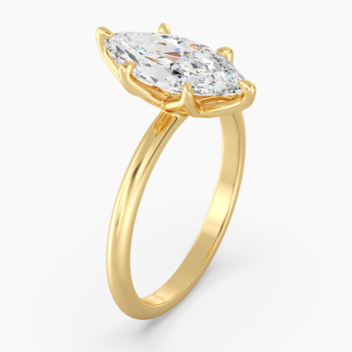 Classic 6-Claw Marquise-Cut Lab-Grown Diamond Solitaire Ring in 18K Yellow Gold – Elegant design with a brilliant marquise-cut diamond, available in 1ct, 2ct, 3ct, and 4ct options