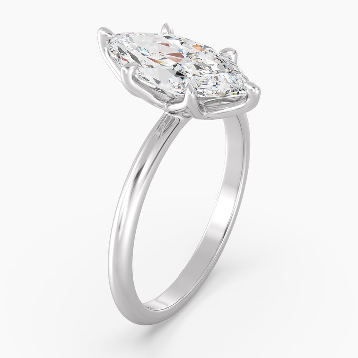 Classic 6-Claw Marquise-Cut Lab-Grown Diamond Solitaire Ring in 18K White Gold – Stunning solitaire design with a marquise-cut diamond, available in 1ct, 2ct, 3ct, and 4ct sizes.