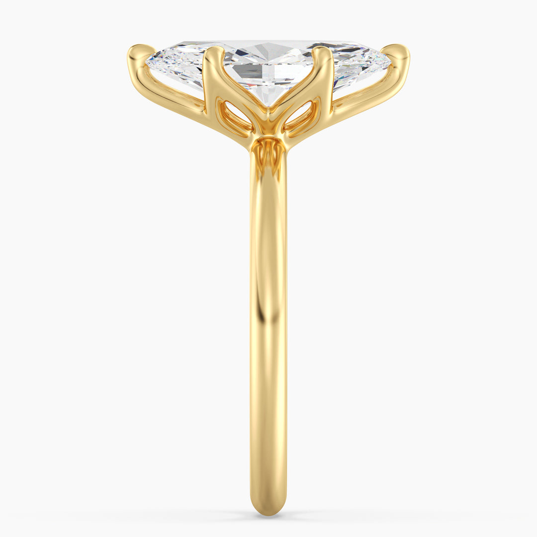 Classic 6-Claw Marquise-Cut Lab-Grown Diamond Solitaire Ring in 18K Yellow Gold – Elegant design with a brilliant marquise-cut diamond, available in 1ct, 2ct, 3ct, and 4ct options