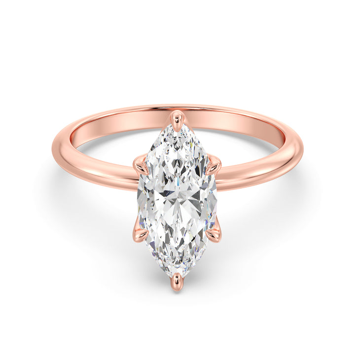 Classic 6-Claw Marquise-Cut Lab-Grown Diamond Solitaire Ring in 18K Rose Gold – Timeless beauty featuring a marquise-cut lab-grown diamond, offered in various carat weights
