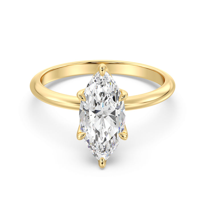Classic 6-Claw Marquise-Cut Lab-Grown Diamond Solitaire Ring in 18K Yellow Gold – Elegant design with a brilliant marquise-cut diamond, available in 1ct, 2ct, 3ct, and 4ct options