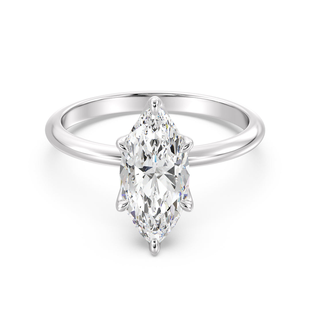 Classic 6-Claw Marquise-Cut Lab-Grown Diamond Solitaire Ring in 18K White Gold – Stunning solitaire design with a marquise-cut diamond, available in 1ct, 2ct, 3ct, and 4ct sizes.