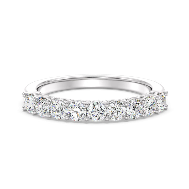 Classic nine-stone round lab-grown diamond wedding ring in 18K white gold, showcasing sparkling EF/VS diamonds with a sophisticated finish