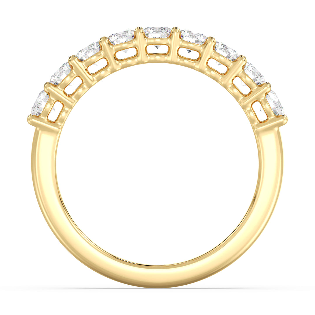 Elegant nine-stone round lab-grown diamond wedding ring in 18K yellow gold, featuring dazzling EF/VS diamonds with a timeless design.