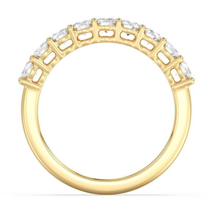 Elegant nine-stone round lab-grown diamond wedding ring in 18K yellow gold, featuring dazzling EF/VS diamonds with a timeless design.