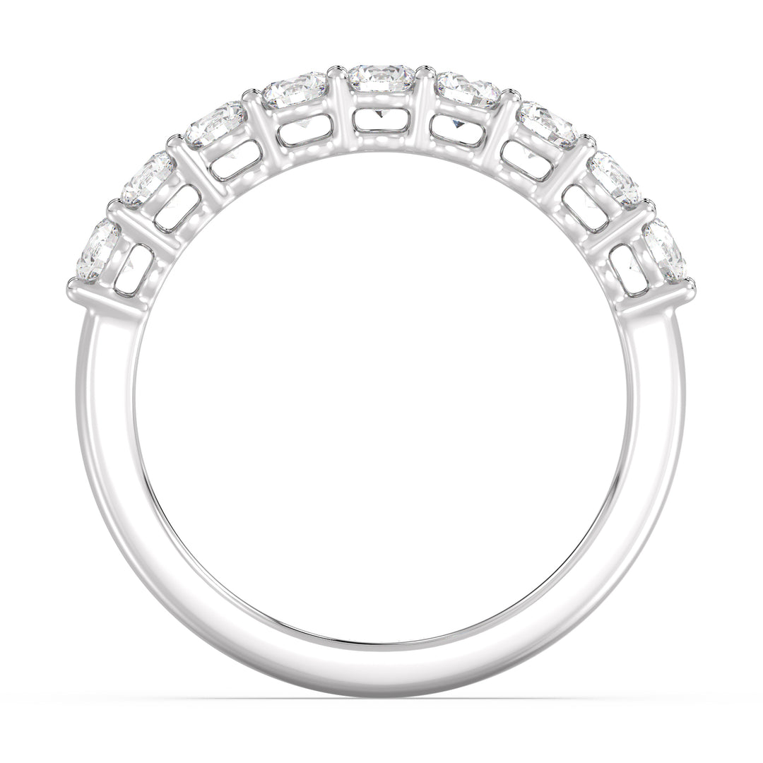 Classic nine-stone round lab-grown diamond wedding ring in 18K white gold, showcasing sparkling EF/VS diamonds with a sophisticated finish