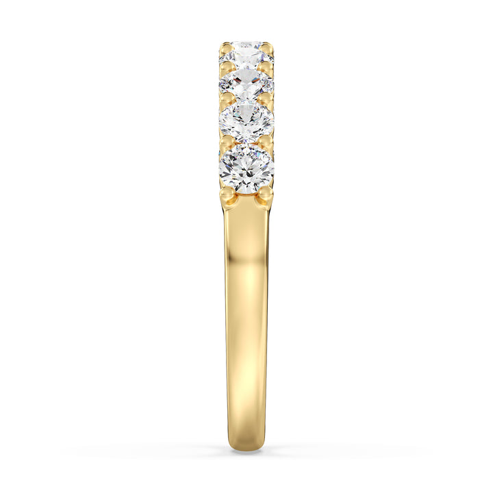 Elegant nine-stone round lab-grown diamond wedding ring in 18K yellow gold, featuring dazzling EF/VS diamonds with a timeless design.