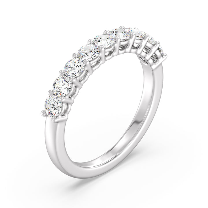 Classic nine-stone round lab-grown diamond wedding ring in 18K white gold, showcasing sparkling EF/VS diamonds with a sophisticated finish
