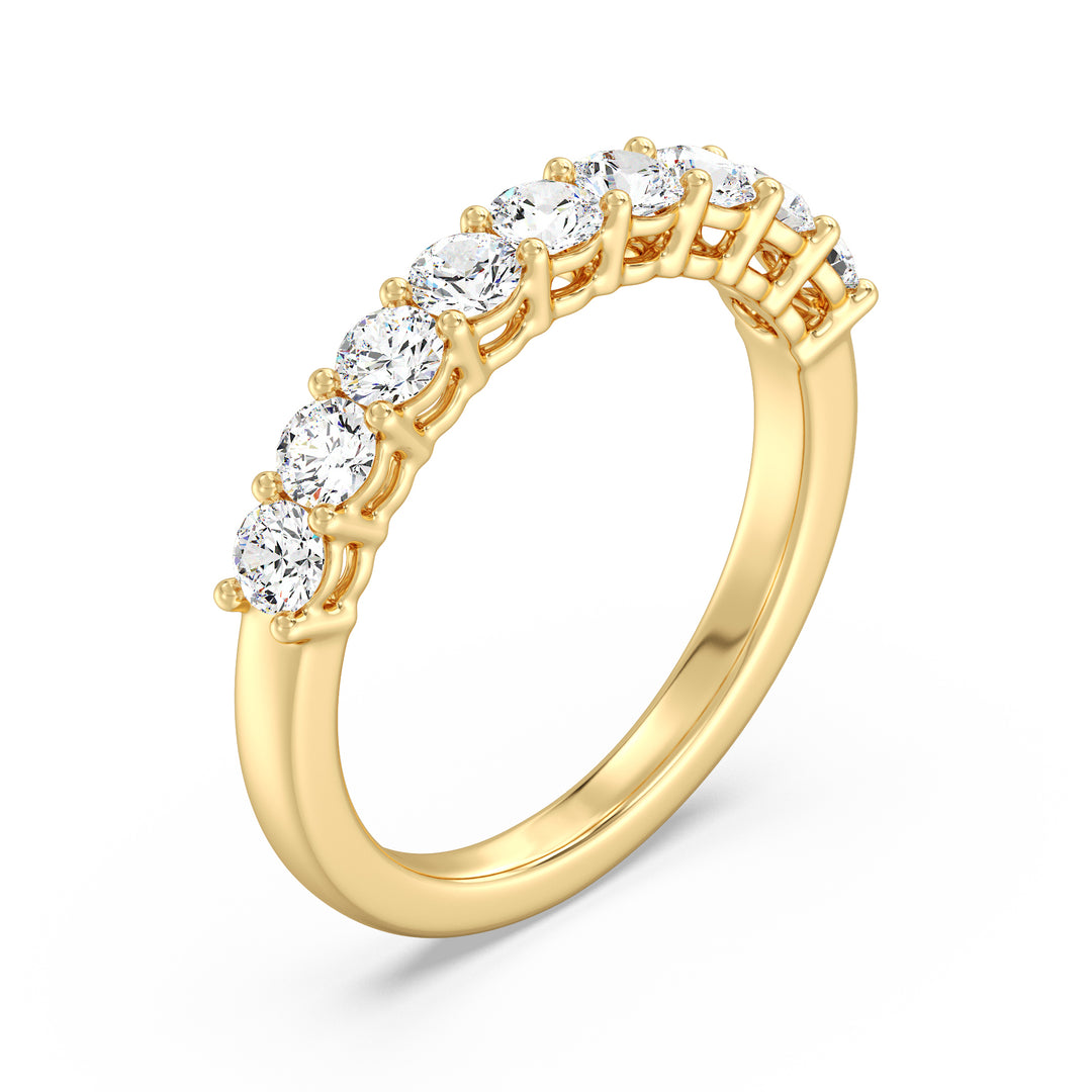 Elegant nine-stone round lab-grown diamond wedding ring in 18K yellow gold, featuring dazzling EF/VS diamonds with a timeless design.