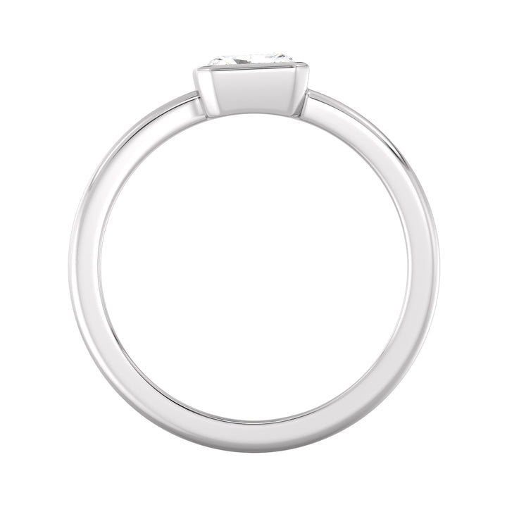 Radiant-Cut Dual Stone Lab-Grown Diamond Spiral Statement Ring in 18K White Gold with Bezel Setting, adorned with 1.0 ct EF/VS IGI Certified diamonds.