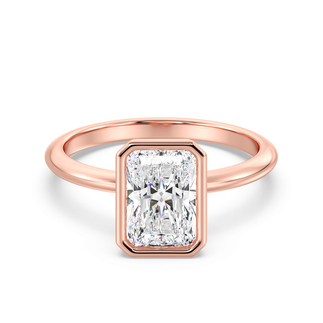 Radiant-Cut Lab-Grown Diamond Solitaire Ring in 18K Romantic Rose Gold with Bezel Setting – Available in 1 to 4 Carats