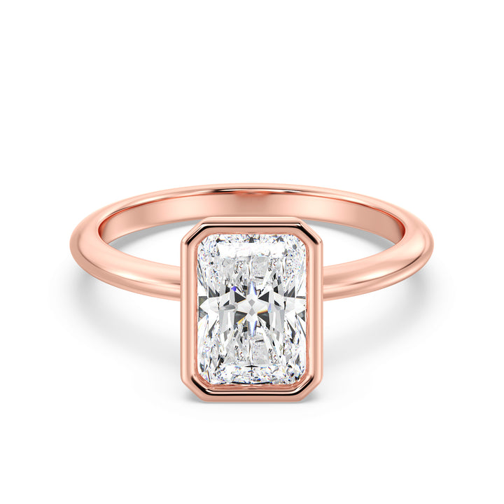 Radiant-Cut Lab-Grown Diamond Solitaire Ring in 18K Romantic Rose Gold with Bezel Setting – Available in 1 to 4 Carats