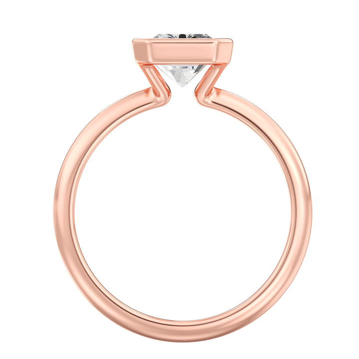 Radiant-Cut Lab-Grown Diamond Solitaire Ring in 18K Romantic Rose Gold with Bezel Setting – Available in 1 to 4 Carats