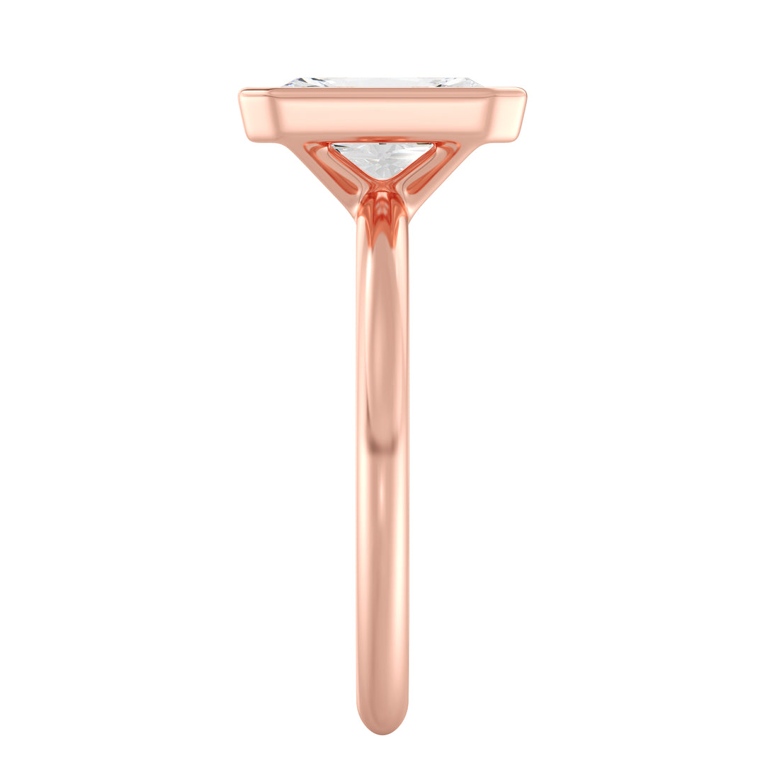 Radiant-Cut Lab-Grown Diamond Solitaire Ring in 18K Romantic Rose Gold with Bezel Setting – Available in 1 to 4 Carats