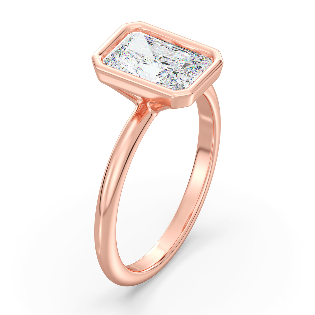 Radiant-Cut Lab-Grown Diamond Solitaire Ring in 18K Romantic Rose Gold with Bezel Setting – Available in 1 to 4 Carats