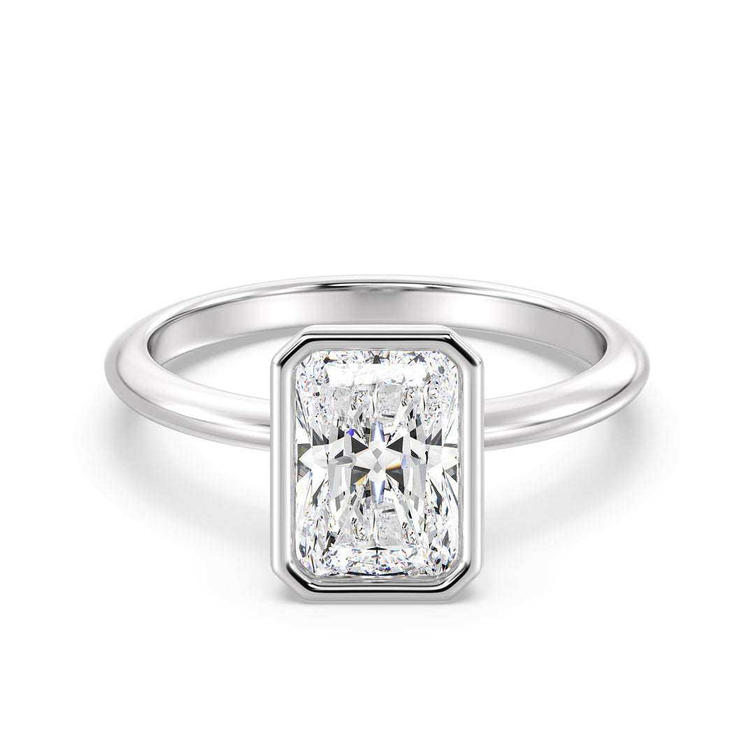 Radiant-Cut Lab-Grown Diamond Solitaire Ring in 18K White Gold with Bezel Setting – Available in 1 to 4 Carats